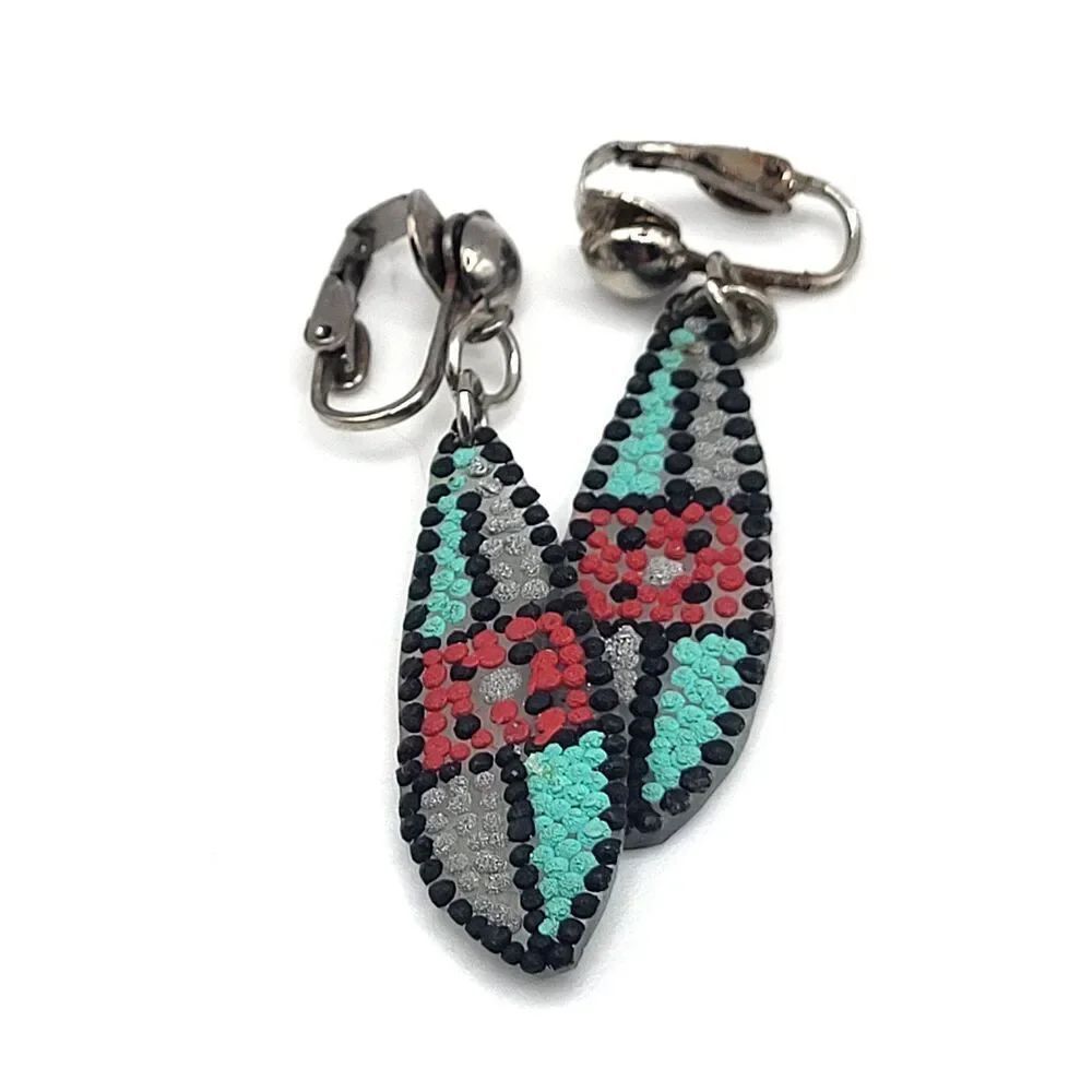 Southwestern Style Clip On Vintage Dangle Drop Earrings 2in